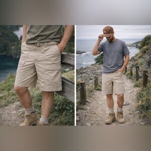 UNIQLO Men’s Geared Cargo Shorts XL Beige | Adjustable Belt | Outdoor Utility